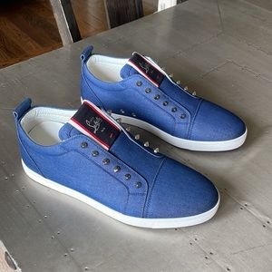 Christian Louboutin fav fique denim low top sneaker trainer blue flat sz 40